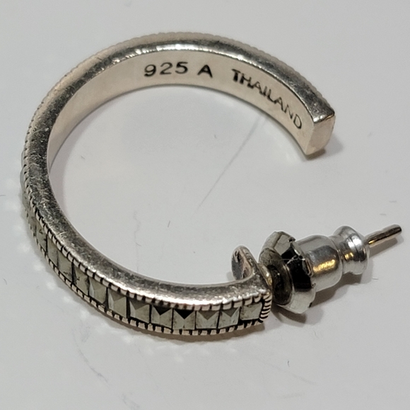 Sterling Silver Sparkly Marcasite Hoop Earrings - Picture 4 of 5